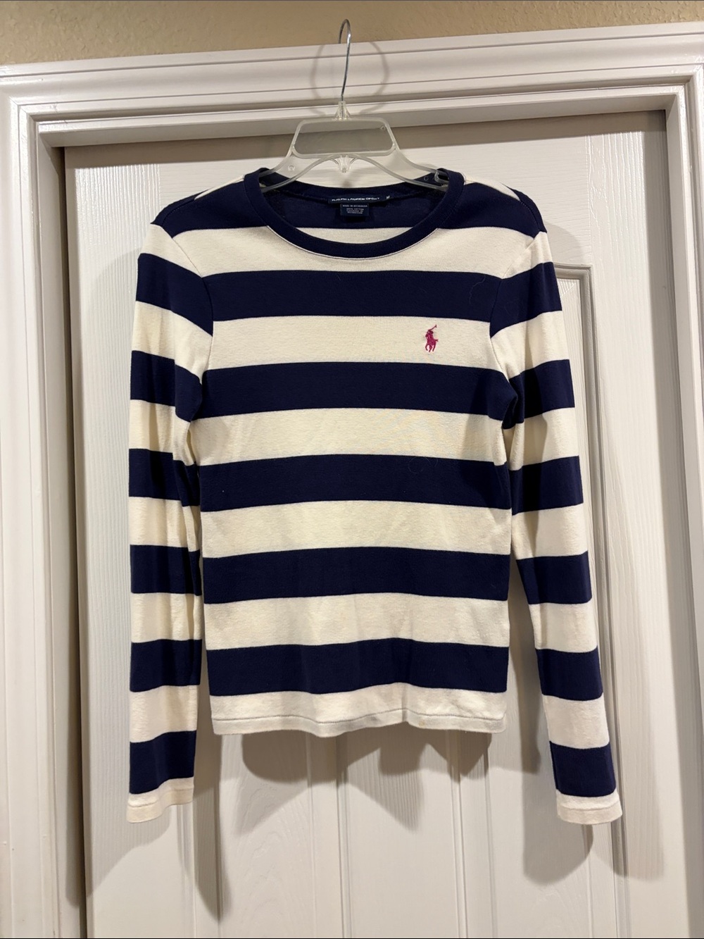 Ralph Lauren Navy & White Striped Crewneck lightweight like new size M